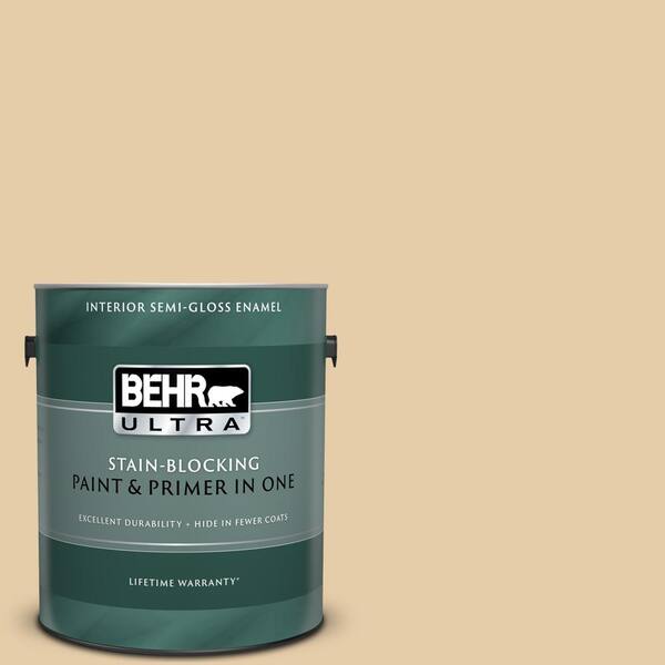 BEHR ULTRA 1 gal. #UL150-6 Dried Plantain Semi-Gloss Enamel Interior Paint and Primer in One