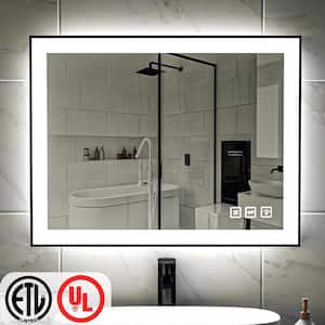 36 in. W x 28 in. H Rectangular Framed LED Anti-Fog Wall Bathroom Vanity Mirror in Black with Backlit and Front Light