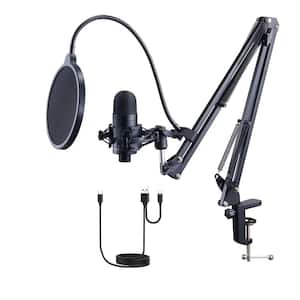 USB Microphone Professional Condenser Microphone Kit Boom Arm Stand Pop Filter Shock Mount Mute Button Headphones Jack