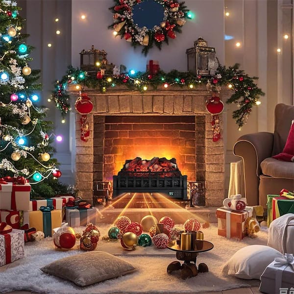 23 in. Freestanding Electric Fireplace Heater Fireplace Logs Inserts Infrared Quartz Heater in Black