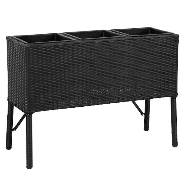 Sunnydaze 3-Section Plastic Wicker Raised Planter-Black NHU-8881