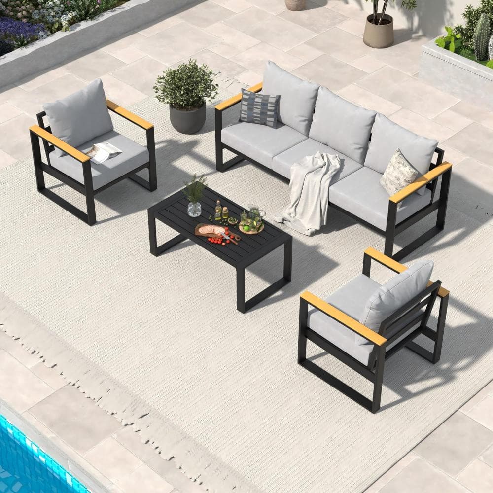 Aluminum Patio Sofa Set with Table and Removable Cushions, Gray price history on PriceWatchPro