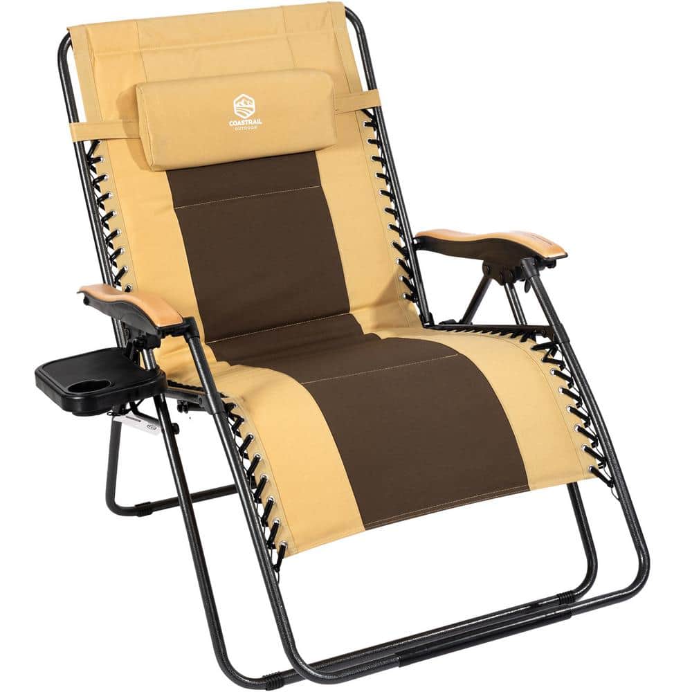 33.5 in. Steel Outdoor Oversized Zero Gravity Lounge Chair with Khaki Cushi
