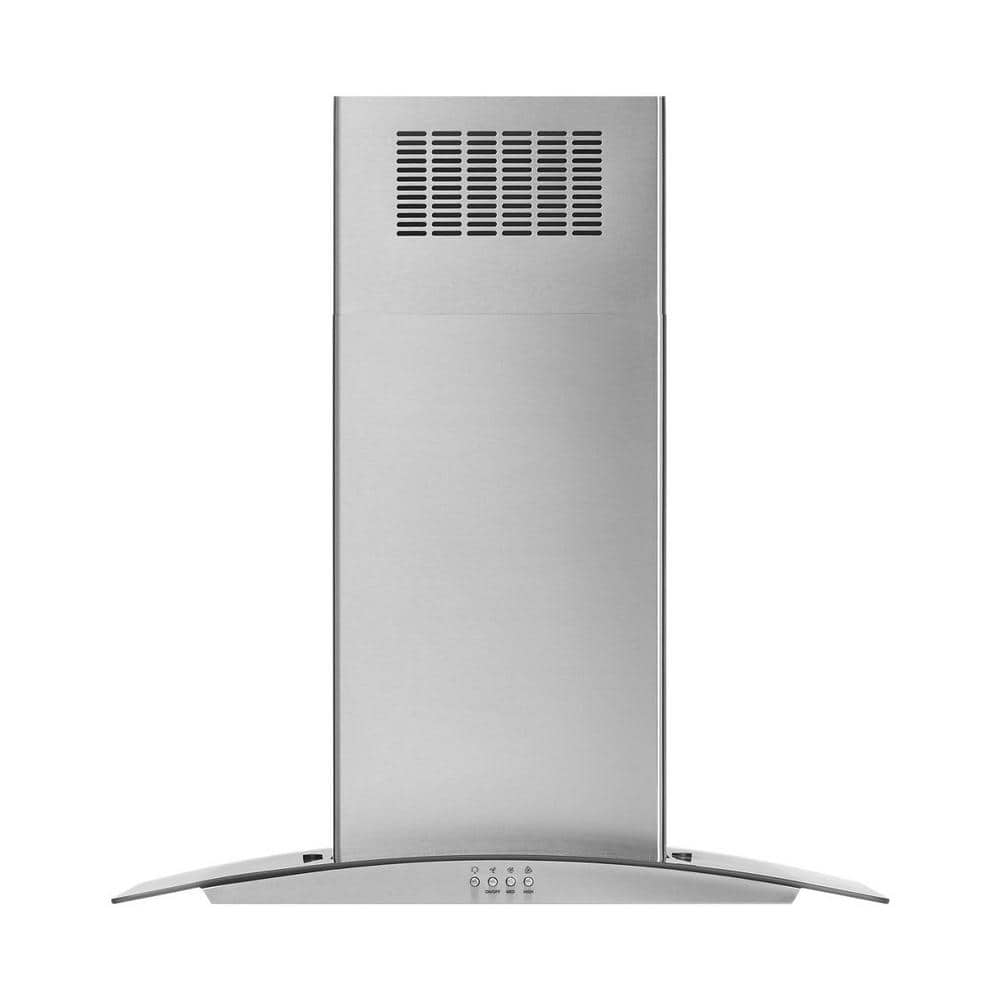 Whirlpool 30 in. 400 CFM Curved Glass Island Mount Range Hood with Light in Stainless Steel, Silver