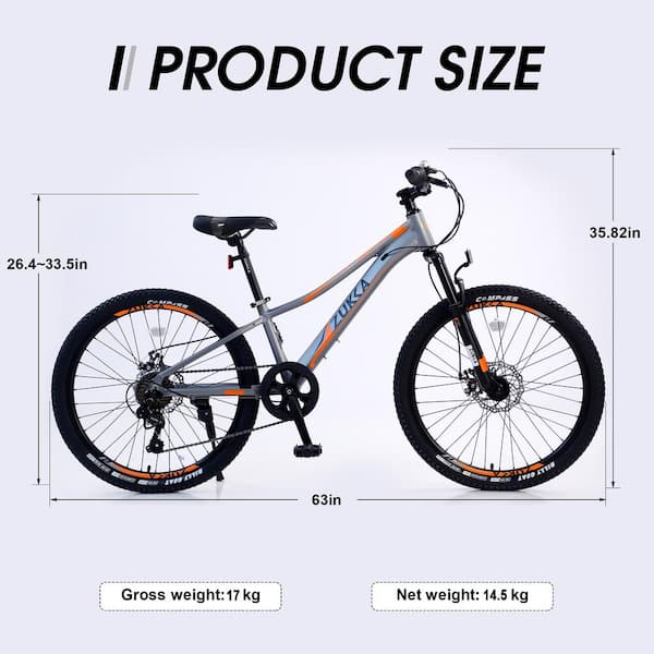 24 in. Gray Girls and Boys Shimano 7 Speed Mountain Bike FCBF11