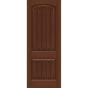 Regency 36 in. x 96 in. 2 Panel Plank Universal Handing Chestnut Stain Fiberglass Front Door Slab with Clavos