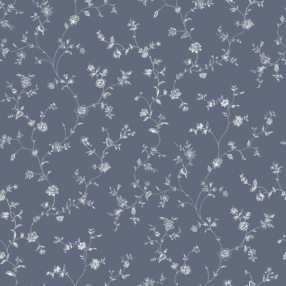 Miniatures 2 Navy Blue and White Floral Trail Wallpaper Roll