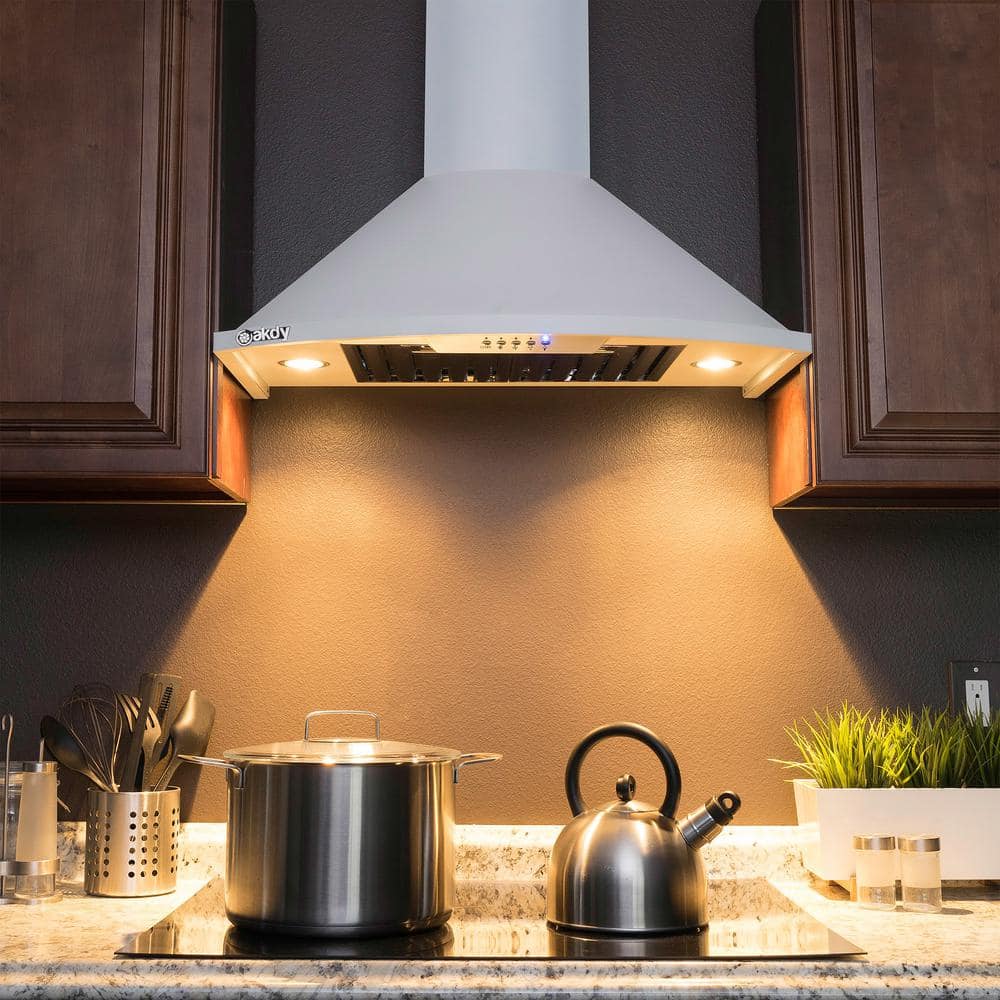 30-Inch White Painted Stainless Steel Convertible Wall Mount Range Hood