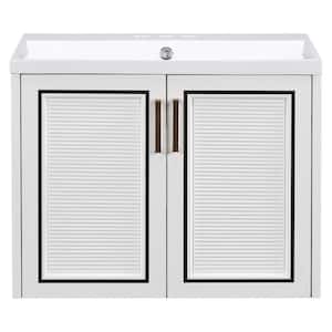24 in. W x 18 in. D x 17.6 in. H Wall Mounted Bath Vanity in White with White Ceramic Top, Single Sink and Shutter Doors
