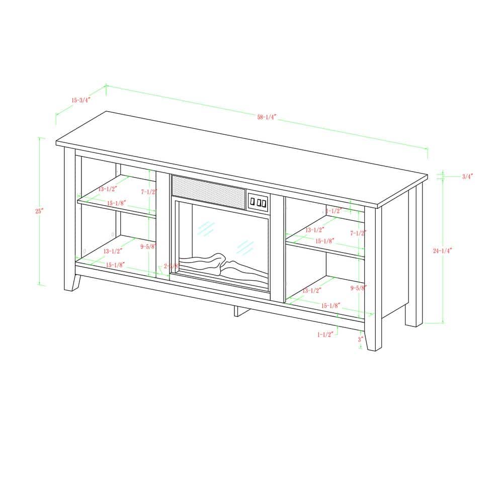 Whitewash 58" MDF Fireplace TV Stand with Shelves
