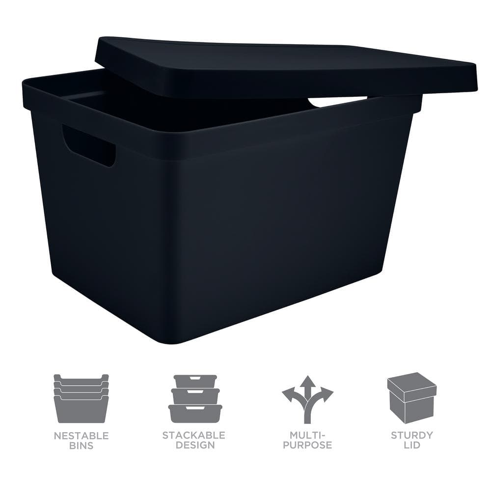 Charcoal Polypropylene Stackable Storage Box with Lid