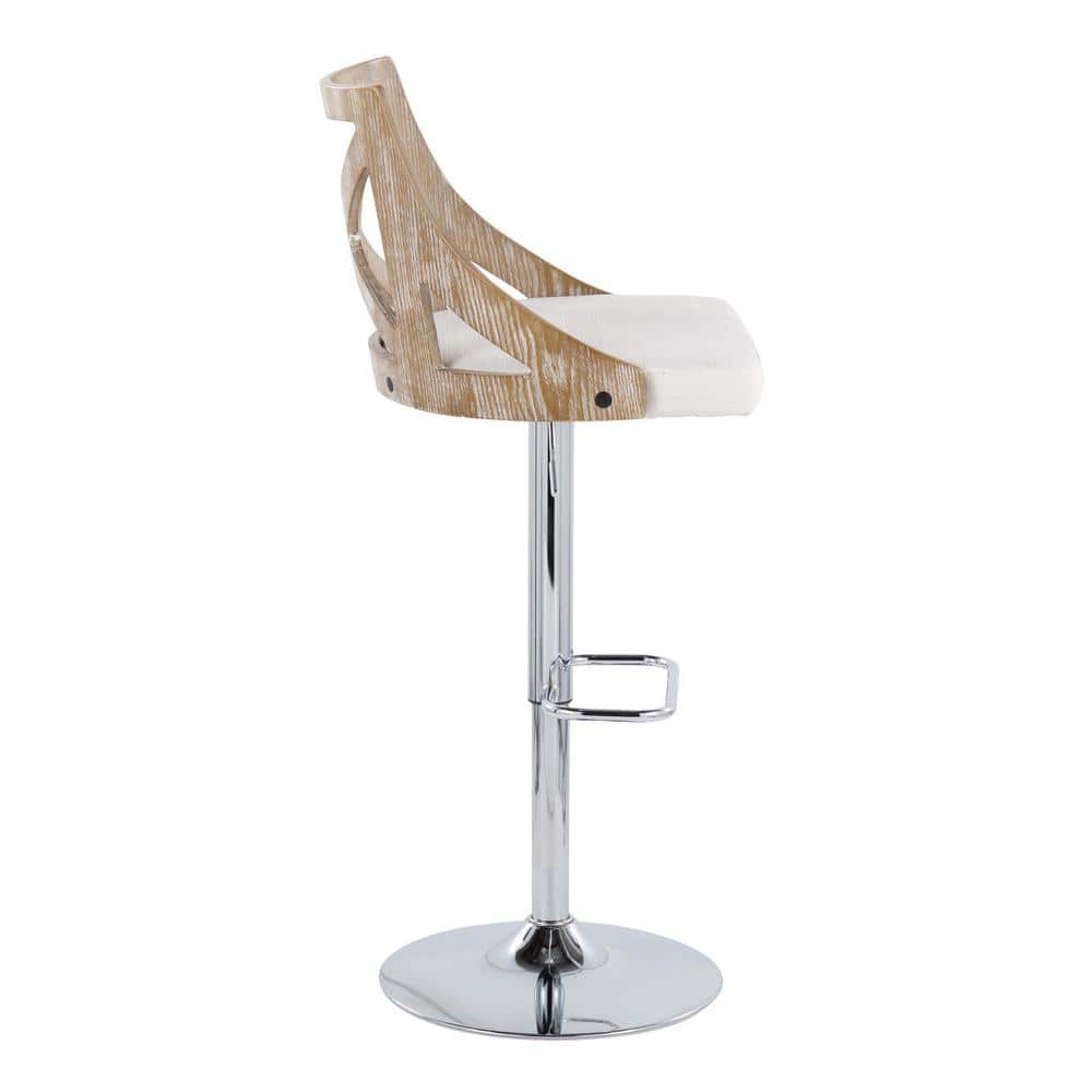 Charlotte Cream Fabric and White Wash Adjustable Swivel Barstool