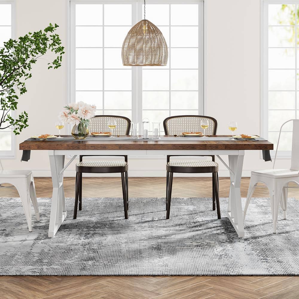 Roesler Brown and White Wood 70.86 in. W 4 Legs Long Dining Table Seats 6 8 Living Room Dining Room