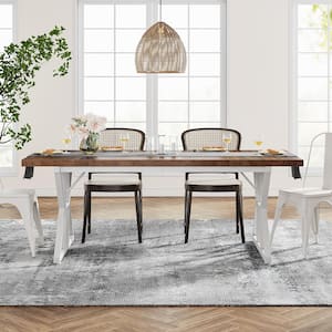 Roesler Brown and White Wood 70.86 in. W 4 Legs Long Dining Table Seats 6-8 Living Room, Dining Room