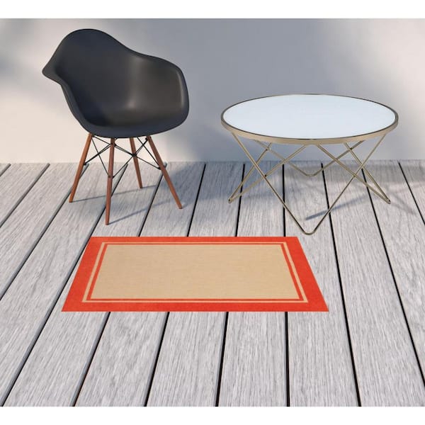 Orange 2 ft. x 3 ft. Loomed Border Polypropylene Rectangle Indoor/Outdoor Area Rug