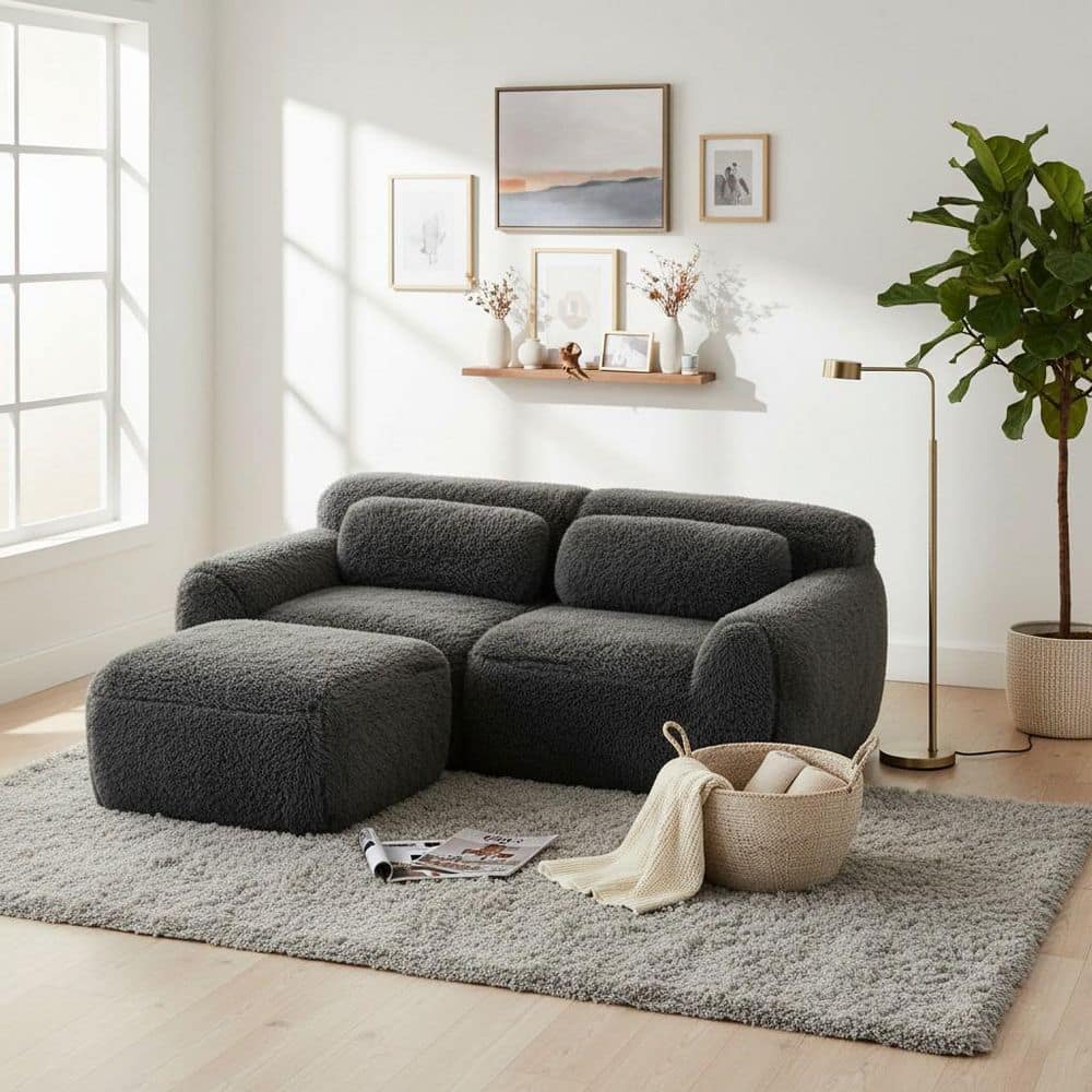 Homy Casa 80.4 in. Armless 3-Seat Plush Microfiber Modular