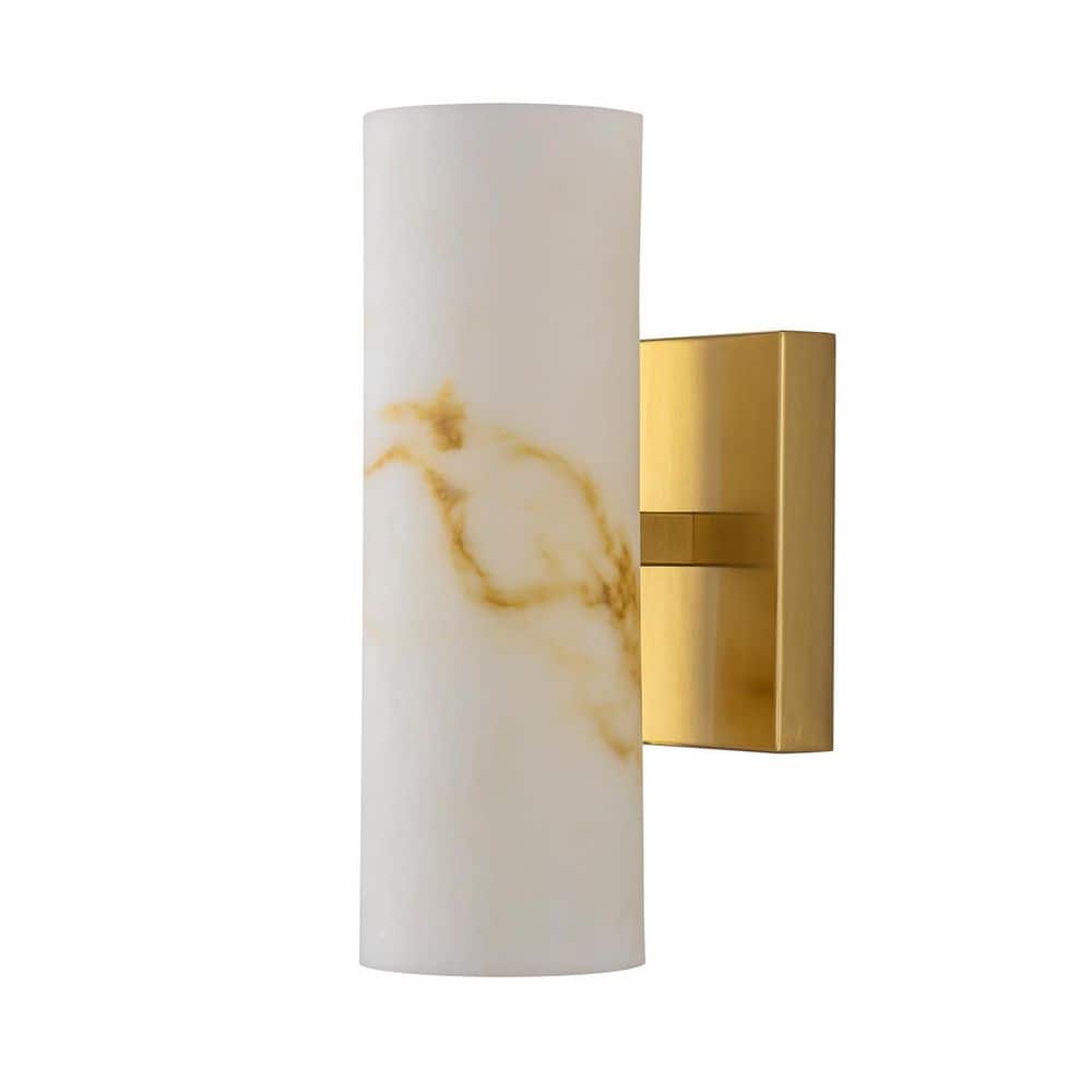 11.81 in. 2-Light Modern Brass Cylindrical Alabaster Glass Wall Sconce for Bathroom price history on PriceWatchPro