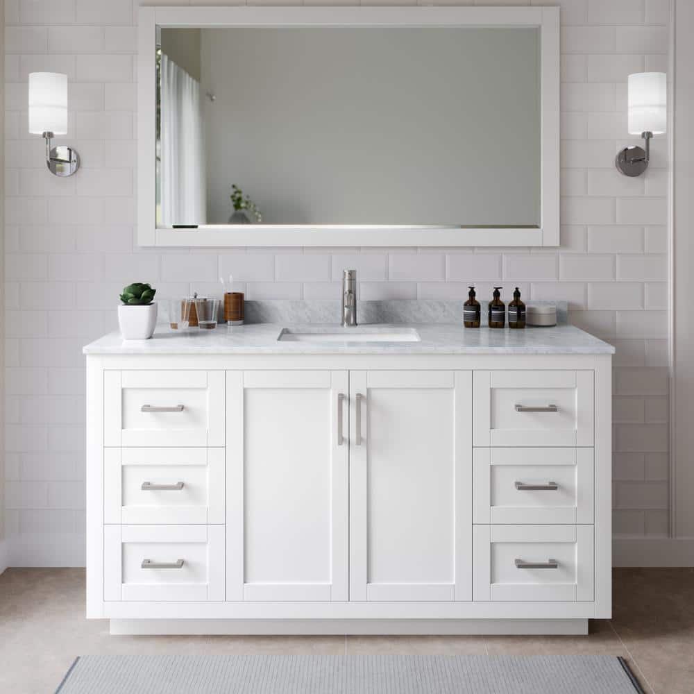 Miranda 66 in. W x 22 in. D x 33.75 in. H Single Bath Vanity in White with White Carrara Marble Top price history on PriceWatchPro