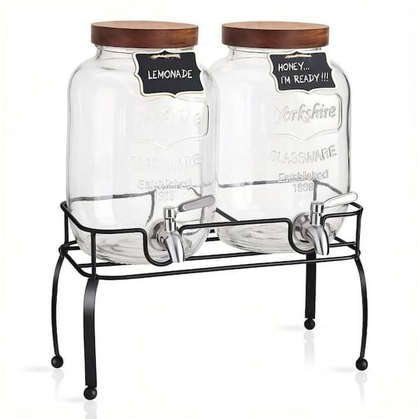 Set of 2 Glass Drink Dispensers for Parties, 1 Gal. Beverage Dispenser with Stand and Stainless Steel Spigot
