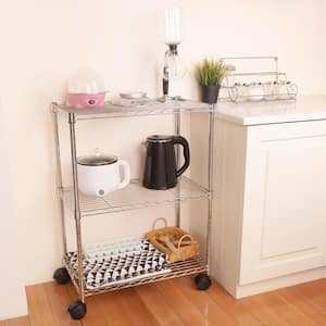 FUNKOL 3-Tier Silver Kitchen Shelf Simple Deluxe Heavy Duty Steel Storage Shelf Unit Multifunctional Cart