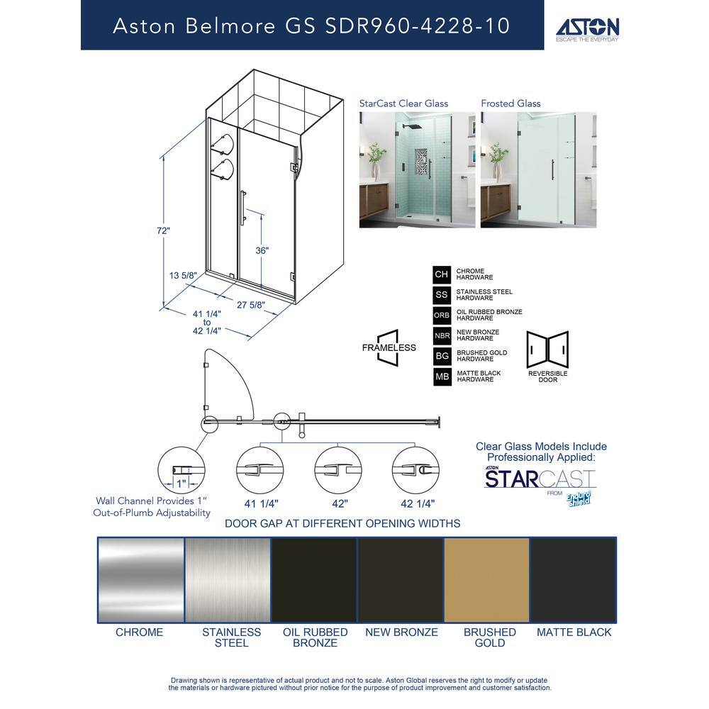 Belmore GS 72" x 42.25" Chrome Frameless Frosted Glass Shower Door
