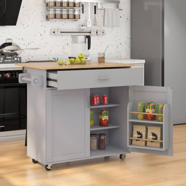 Bayfeve Kitchen Island with Drop Leaf, Kitchen Storage Cart with 3 Tier Pull Out Cabinet Organizer, Internal Storage Rack, Rolling Kitchen Cart on Wheels with Towel Rack, 2 Drawers, for Kitchen, Black
