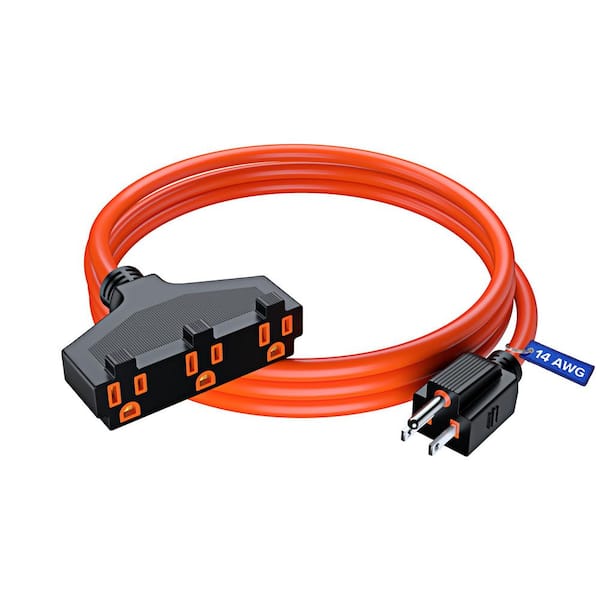 3 ft. 14 / 3 Medium / Heavy Duty Indoor T-Shaped Extension Cord 3-Outlet 15 Amps Orange