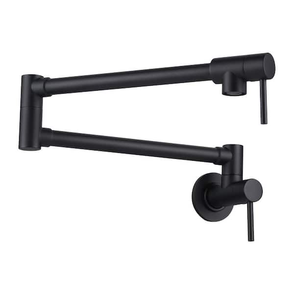 AVITAS Wall Mouned Pot Filler Kitchen Faucet, Kitchen Faucet with Double Joint Swing Arm in Matte Black