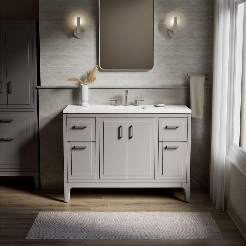 Seer 48 in. Single Sink Freestanding Mohair Grey Bath Vanity with White Quartz Top Assembled price history on PriceWatchPro