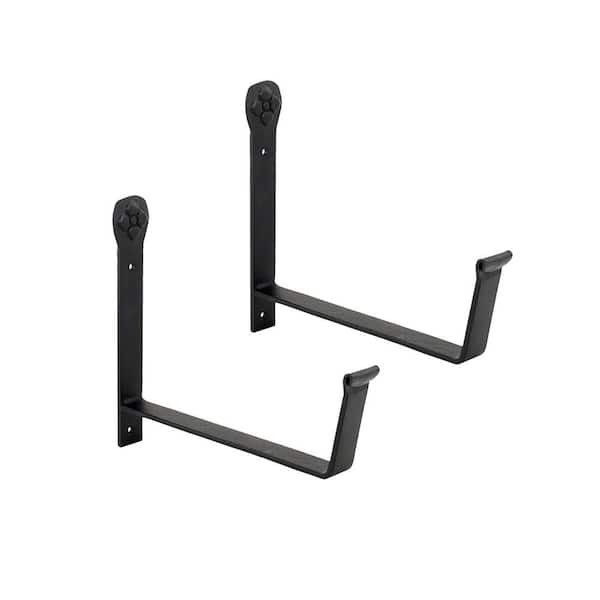 Pair of Wall Mounted Flower Box Metal Brackets, 8 in. Wide, Black Powder Coat Finish