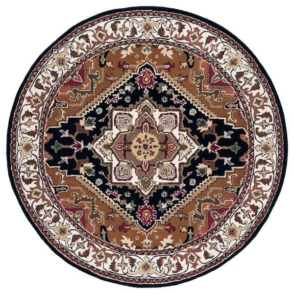 SAFAVIEH Heritage Navy/Brown 4 ft. x 4 ft. Border Floral Medallion ...