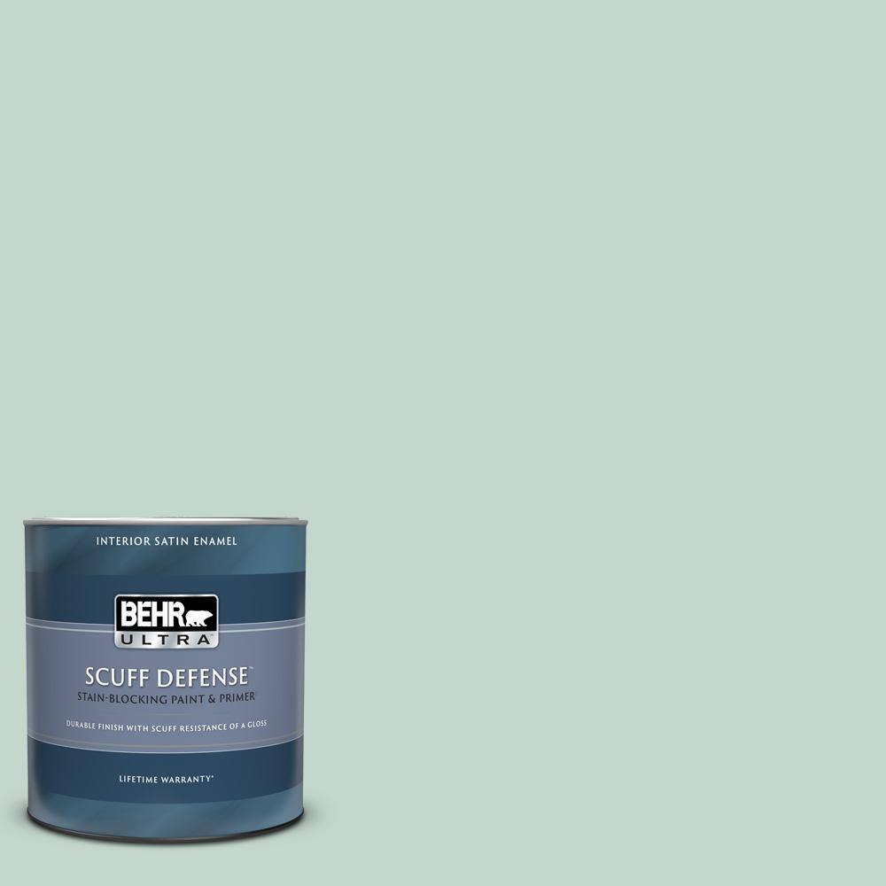 BEHR ULTRA 1 qt. 470E3 Aqua Smoke Extra Durable Satin Enamel Interior Paint & Primer 775004