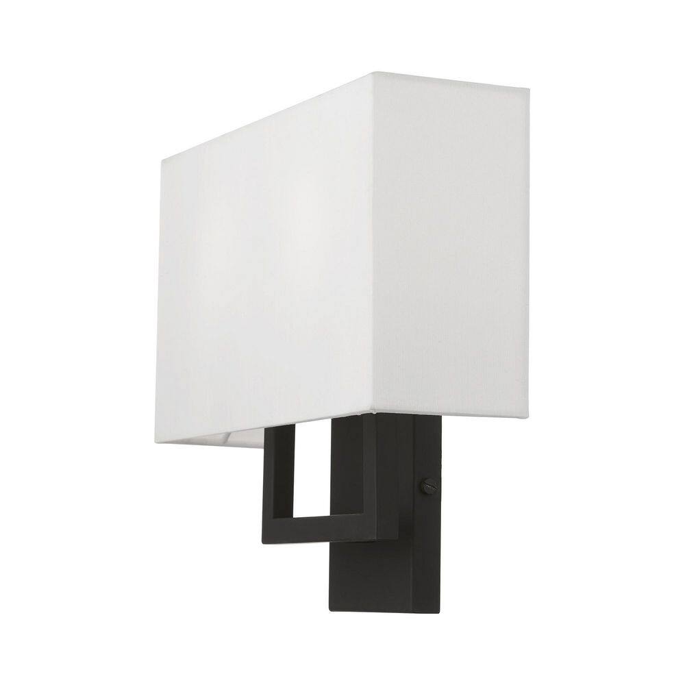 Pierson Rectangular Black Finish 2-Light Wall Sconce with Off-White Shade