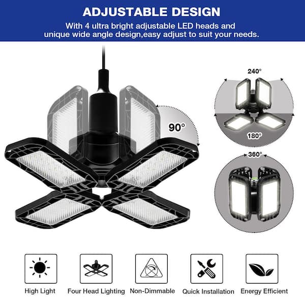 12 in. Industrial Black Integrated LED Flush Mount 6000K Daylight for Garage or Workshop 2 Pack