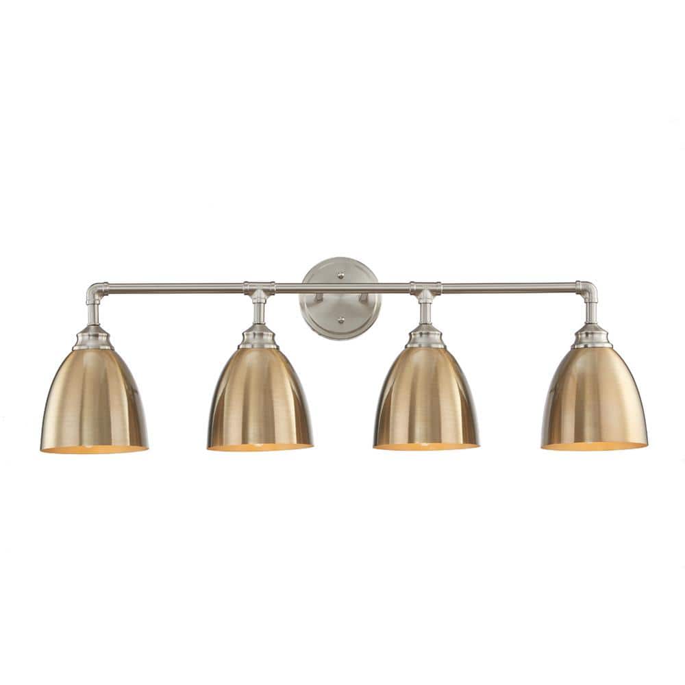 Calais 9 in. 4-Lights Vanity Light in Satin Nickel with Painted Gold ...