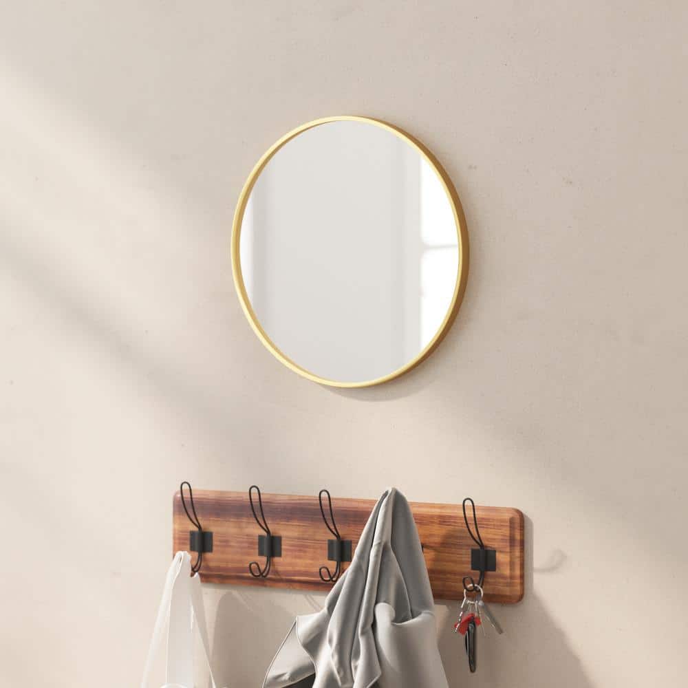 16" Round Gold Metal Wall Mounted Mirror