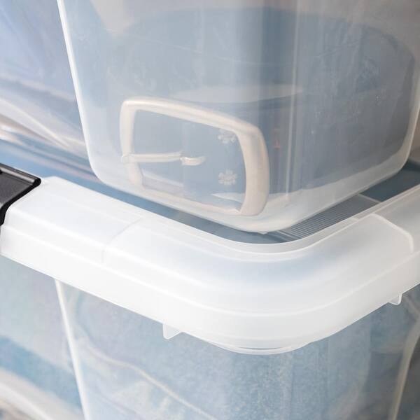 IRIS 72-Qt. Stack and Pull Storage Box with Black Buckle in Clear