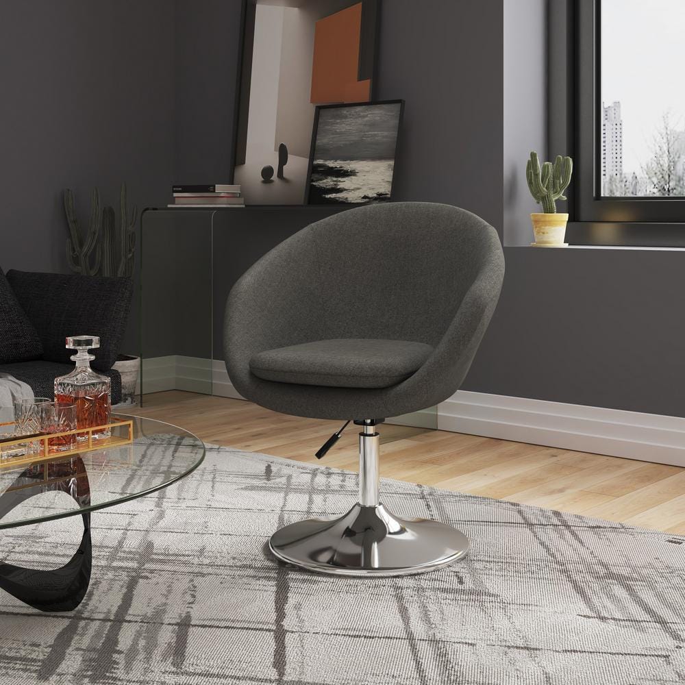 Hopper Minimalistic Gray Polyester Twill Swivel Chair with Chrome Base