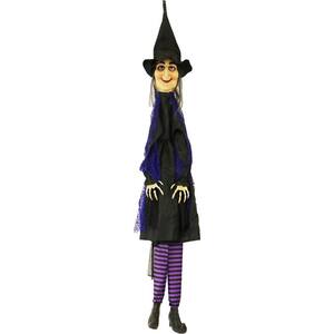 55 in. Hanging Witch Halloween Prop with Purple Stockings