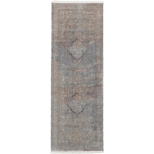 2 X 8 Blue, Red, Gray Floral Runner Rug