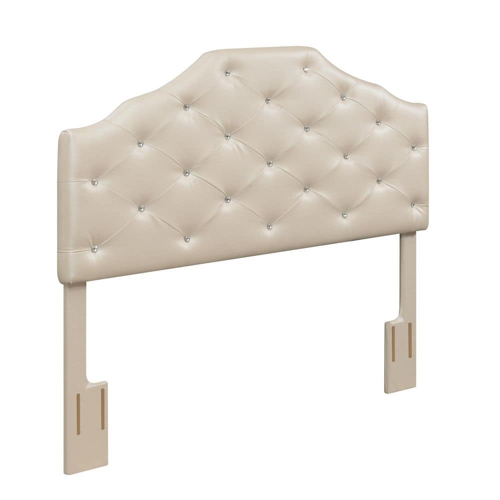 Pearl Faux Leather Tufted Queen Headboard with Crystal Buttons