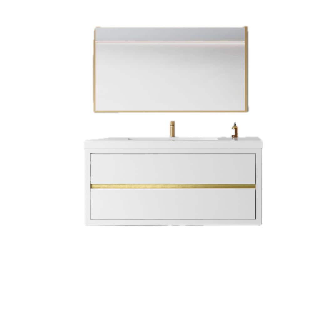 48 in. W Single Sink Wall-Mounted Floating Bath Vanity Storage Cabinet in Glossy White with White Stone Resin Top price history on PriceWatchPro