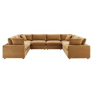 Commix 158 in. 8-Piece Cognac Down Filled Overstuffed Performance Velvet Sectional Sofa