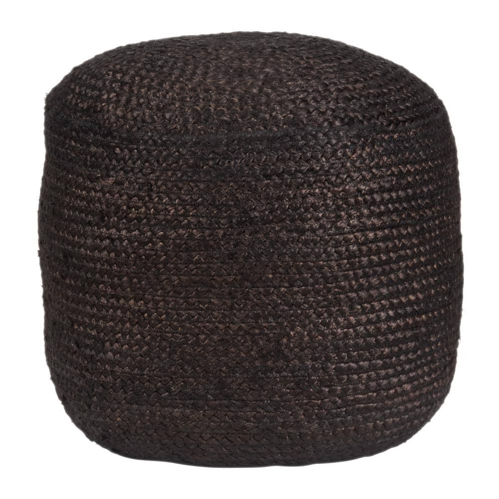 Round Black Tufted Boho-Chic Outdoor Pouf Ottoman