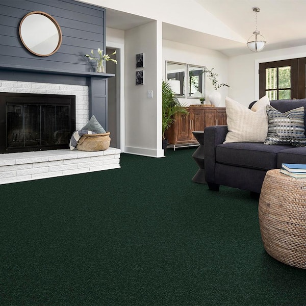 Watercolors II - Grass - Green 15 ft. 38.4 oz. Polyester Texture Carpet - Installation Required