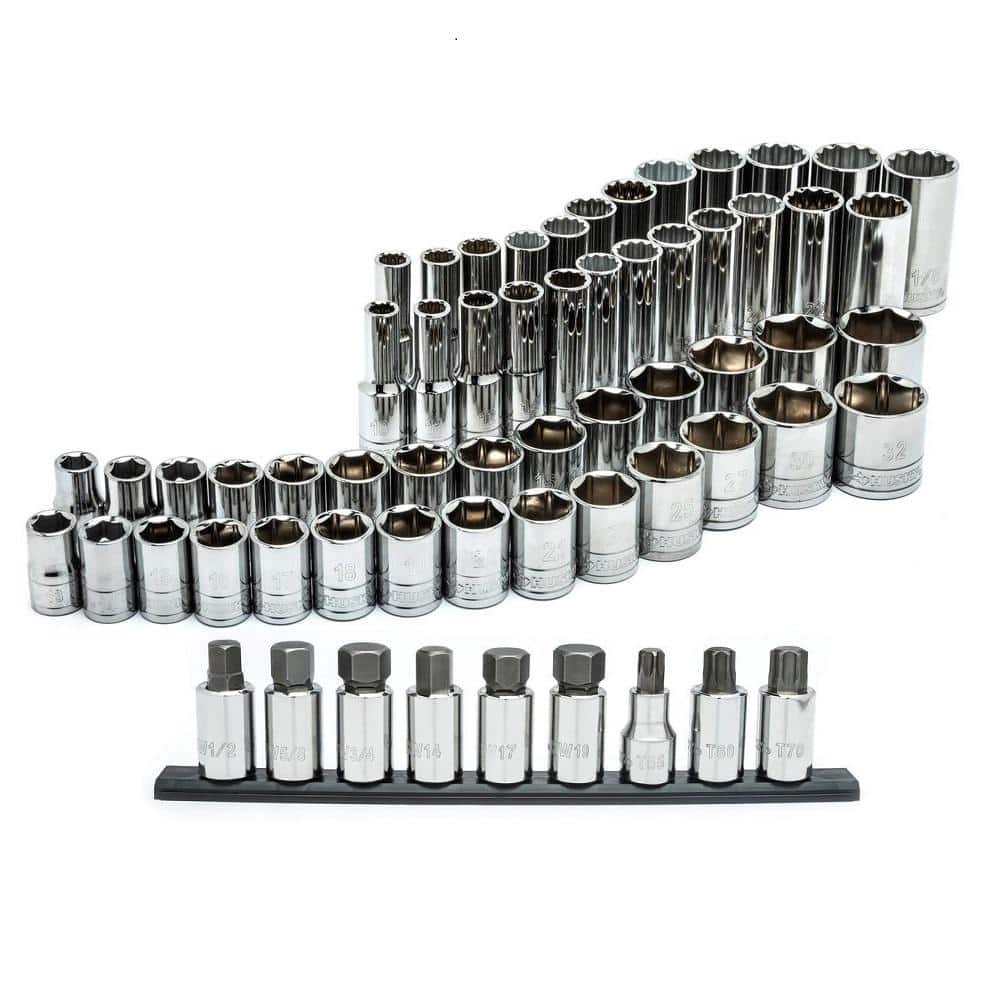 Husky 1/2 in. Drive SAE and Metric Socket and Bit Socket Set (61Piece
