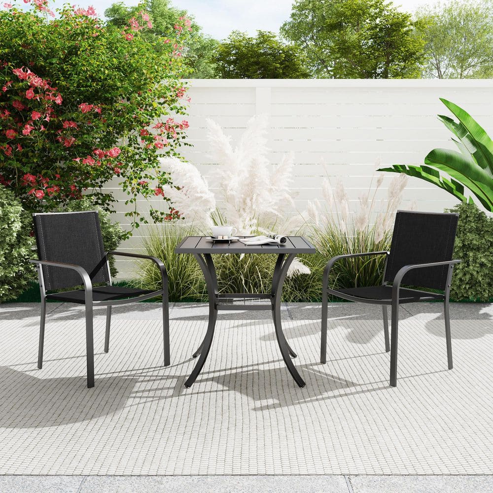 3-Piece Metal Square Patio Dining Set With 2 Stackable Chairs price history on PriceWatchPro