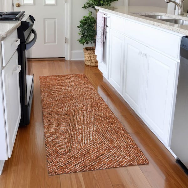 Mayfield Premium Machine Washable Abstract AMF991 Copper 2 ft. 3 in. x 7 ft. 6 in. Runner Rug