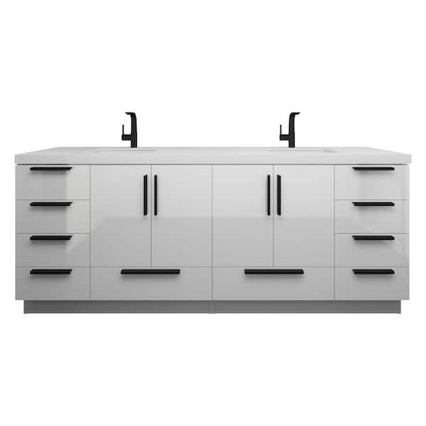 Carla 84 in. W x 20 in. D x 35 in. H Double Sink Freestanding Bath Vanity in Gloss White with White Acrylic Top