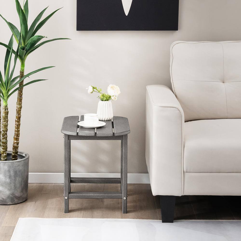 Costway 19 in. Grey Patio Adirondack HDPE Side End Table Weather ...